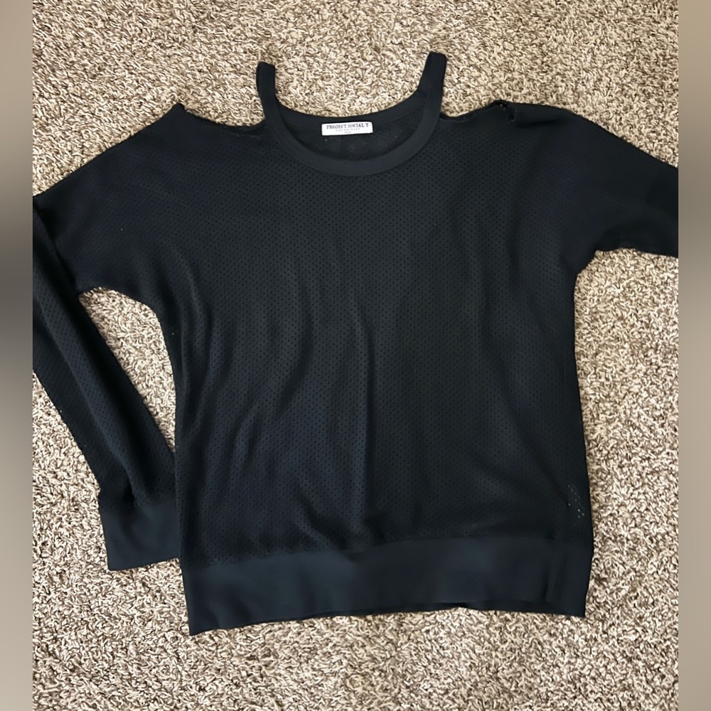 Evereve Project Social T Black Mesh Tunic Size Medium